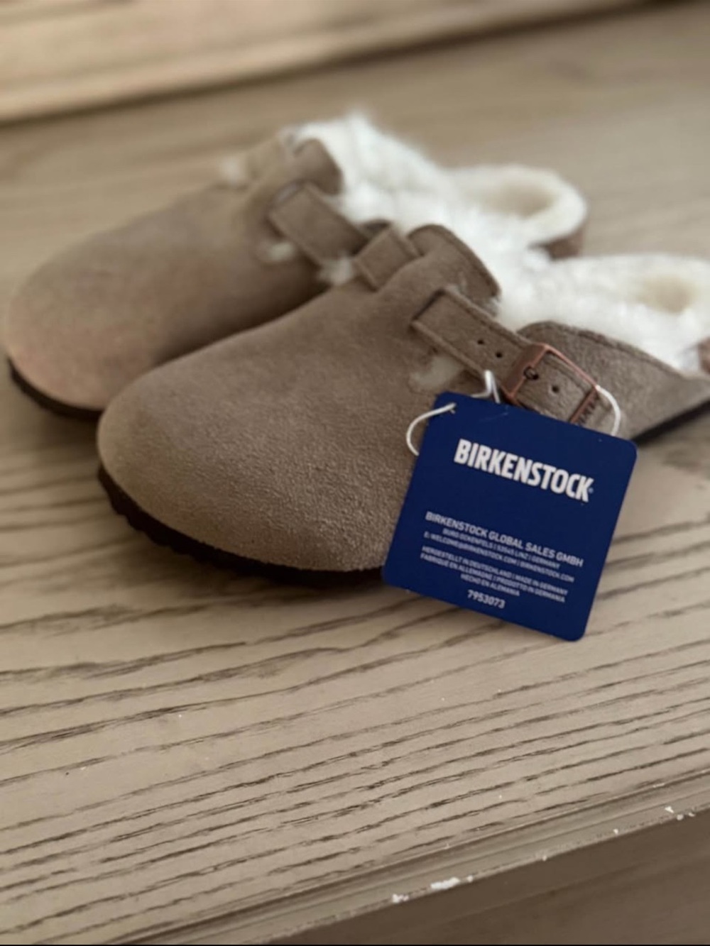 Birkenstock Kids Suede Clog in Taupe with White Lining
